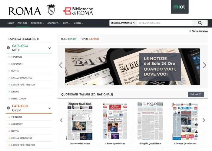 Homepage di MLOL